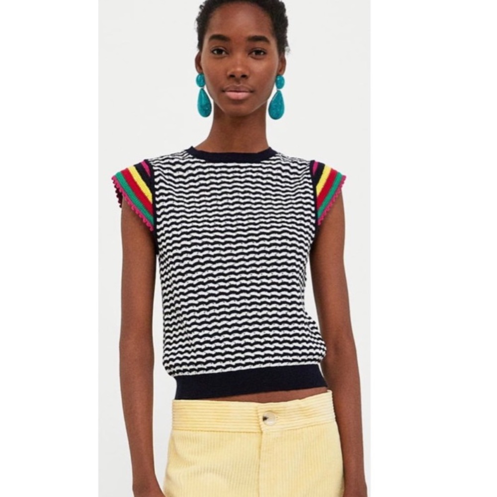 NWT Zara Crochet Knit Top w/ Cap Sleeves